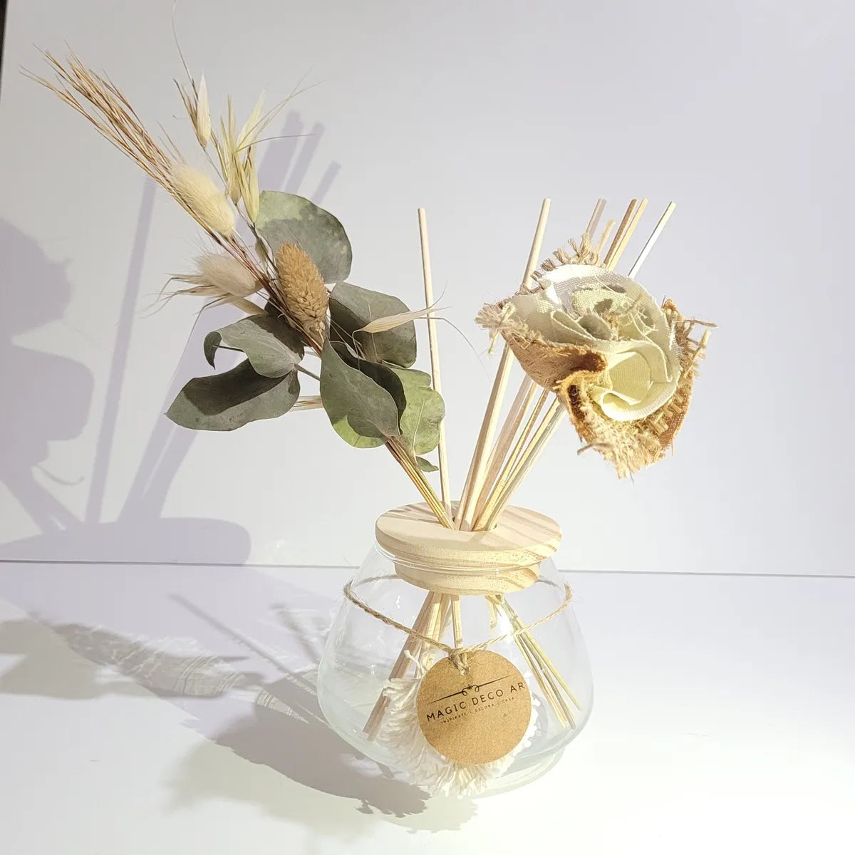 Frasco Vidrio Difusor Bombe S +tapa De Pino +flor De Tela