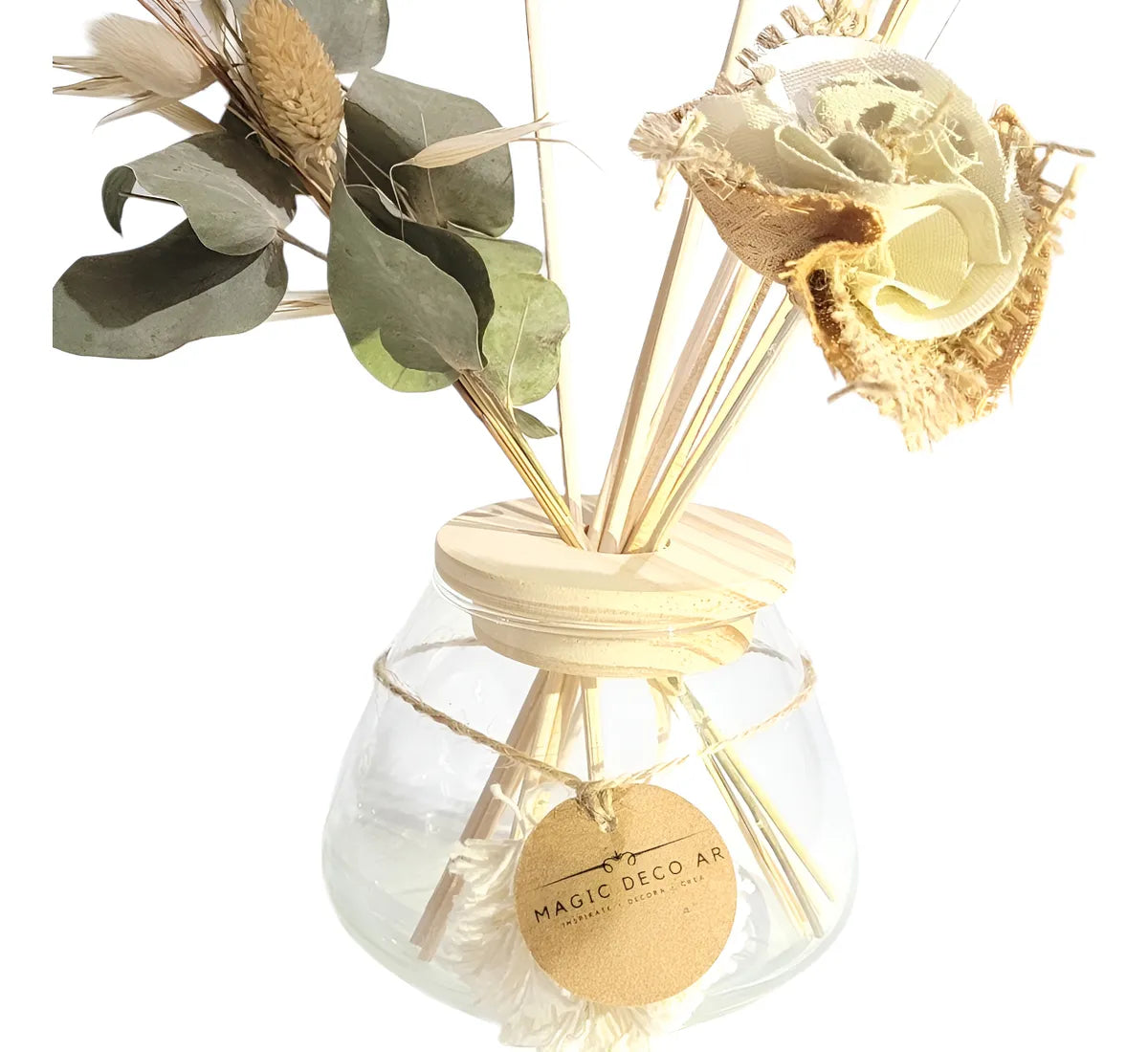 Frasco Vidrio Difusor Bombe S +tapa De Pino +flor De Tela