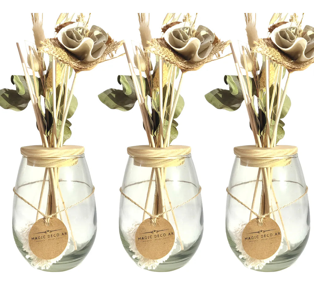 Mayorista X3 Frasco Vidrio Difusor Bomb Alt +tapa +flor Tela